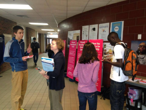 PHOTO COURTESY OF ARCC PRO LIFE CLUB Pro-Life Club President Sarah Becker and Club Member Timmy Lyngdal talking to students at Planned Parenthood Project.